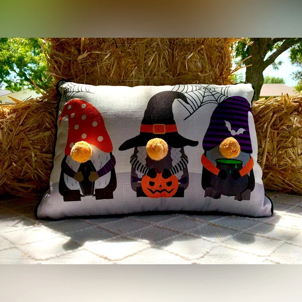 Halloween Decor Pillow Witch Warlock Gnomes Fuzzy Ball Nose- NWT
